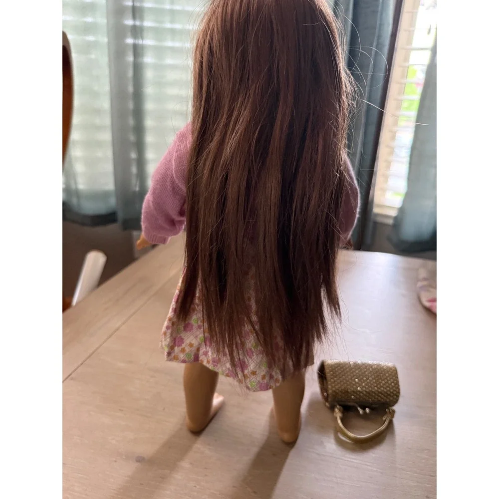 American Girl Truly Me Doll Brown Hair Blue Eyes Freckles Pink pleasant Cardigan